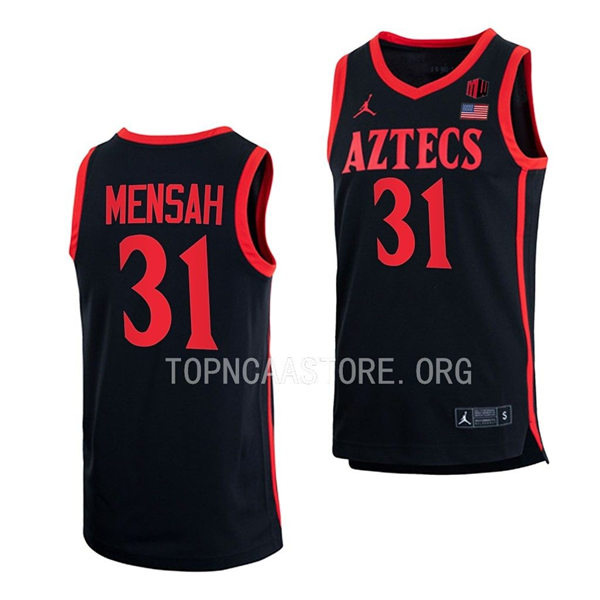 Mens Youth San Diego State Aztecs #31 Nathan Mensah 2022-23 Black College Basketball Game Jersey 