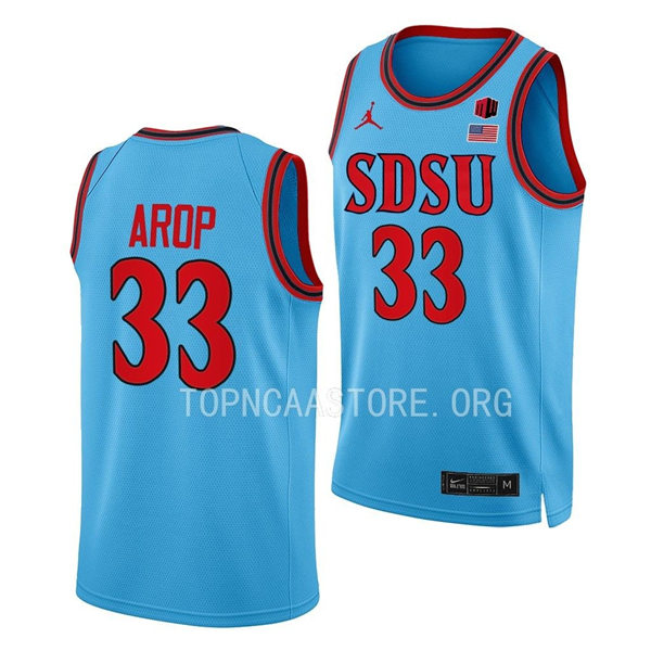 Mens Youth San Diego State Aztecs #33 Aguek Arop 022-23 Blue Alternate College Basketball Game Jersey 