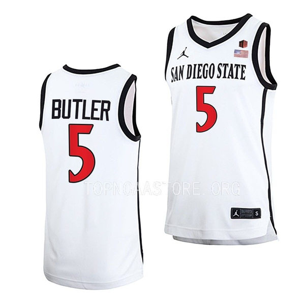 Mens Youth San Diego State Aztecs #5 Lamont Butler 2022-23 White College Basketball Game Jersey 