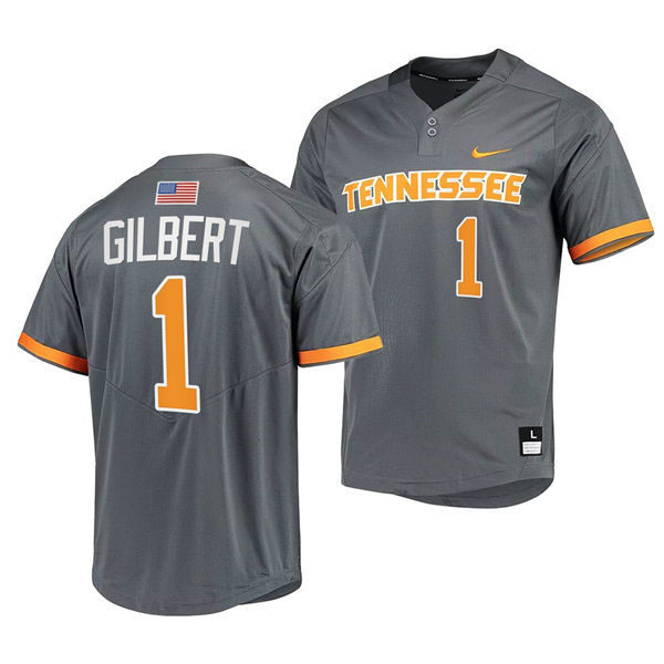 Mens Youth Tennessee Volunteers #1 Drew Gilbert 2022 Diamond Nike Charcoal With Name two-Button Pullover Baseball Limited Jersey 