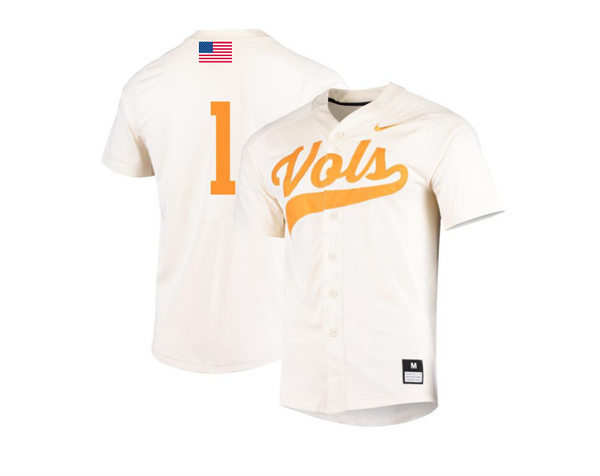 Mens Youth Tennessee Volunteers #1 Drew Gilbert 2022 Nike Cream Vols College Baseball Game Jersey 