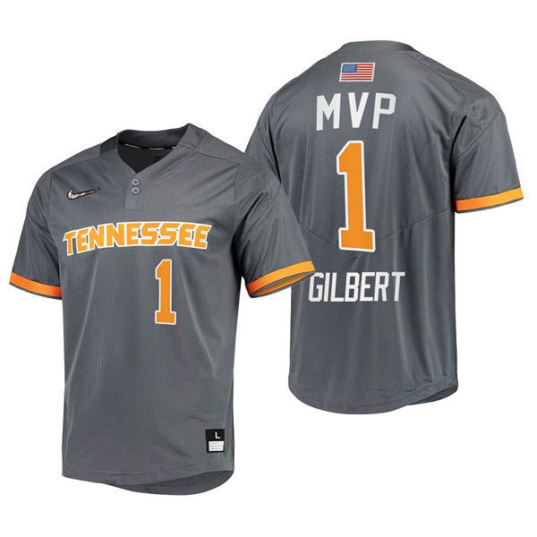 Mens Youth Tennessee Volunteers #1 Drew Gilbert 2022 SEC Tournament MVP 2022 Diamond Nike Charcoal two-Button Pullover Baseball Limited Jersey 