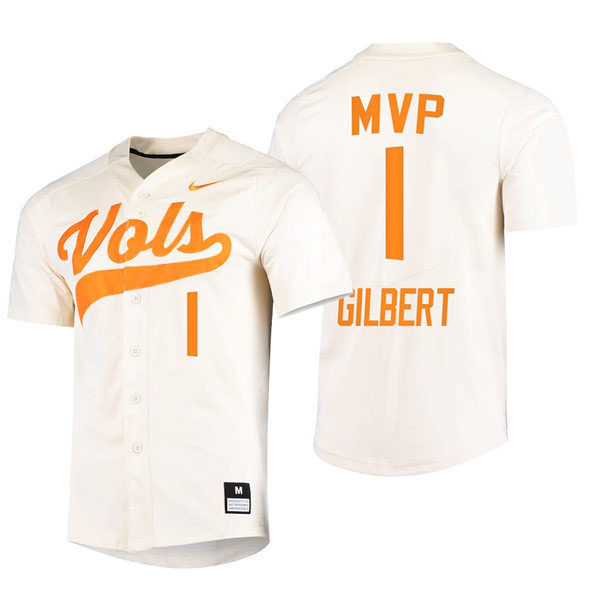 Mens Youth Tennessee Volunteers #1 Drew Gilbert 2022 SEC Tournament MVP Nike Cream College Baseball Limited Jersey 