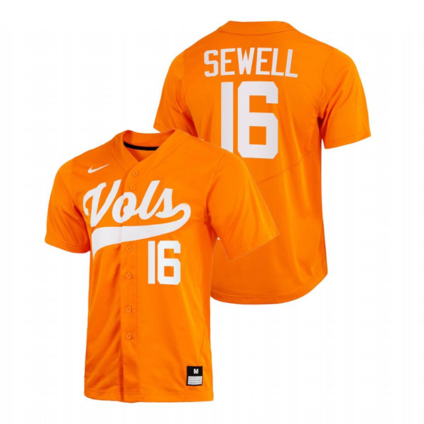 Mens Youth Tennessee Volunteers #16 Camden Sewell 2022 Diamond Nike Orange With Name College Baseball Limited Jersey 