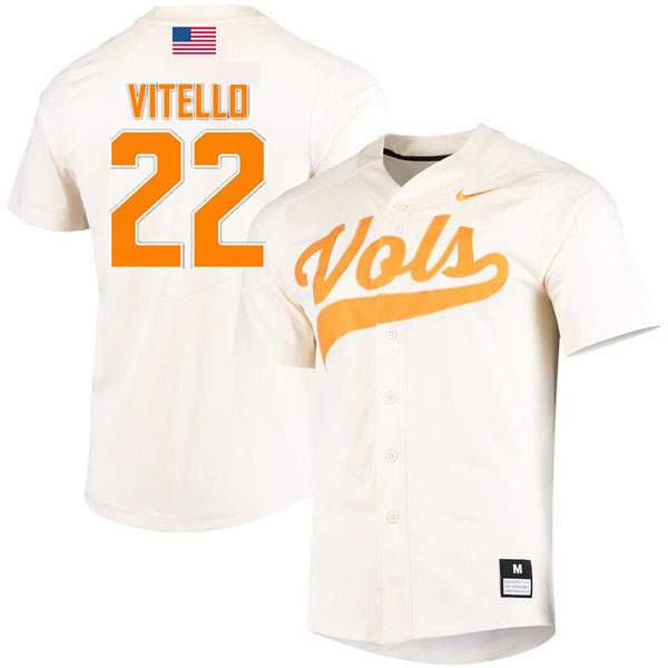Mens Youth Tennessee Volunteers #22 Tony Vitello Nike Cream With Name College Baseball Limited Jersey 
