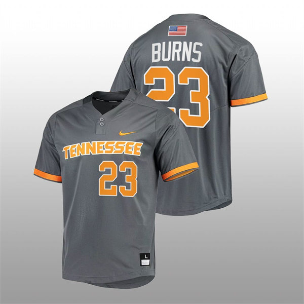 Mens Youth Tennessee Volunteers #23 Chase Burns 2022 Diamond Nike Charcoal With Name two-Button Pullover Baseball Limited Jersey 