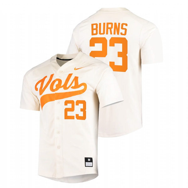 Mens Youth Tennessee Volunteers #23 Chase Burns Nike Cream With Name College Baseball Limited Jersey 