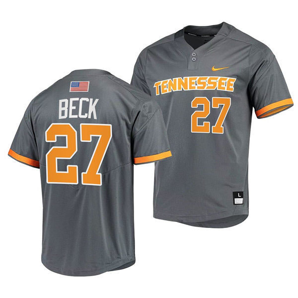 Mens Youth Tennessee Volunteers #27 Jordan Beck 2022 Diamond Nike Charcoal With Name two-Button Pullover Baseball Limited Jersey 