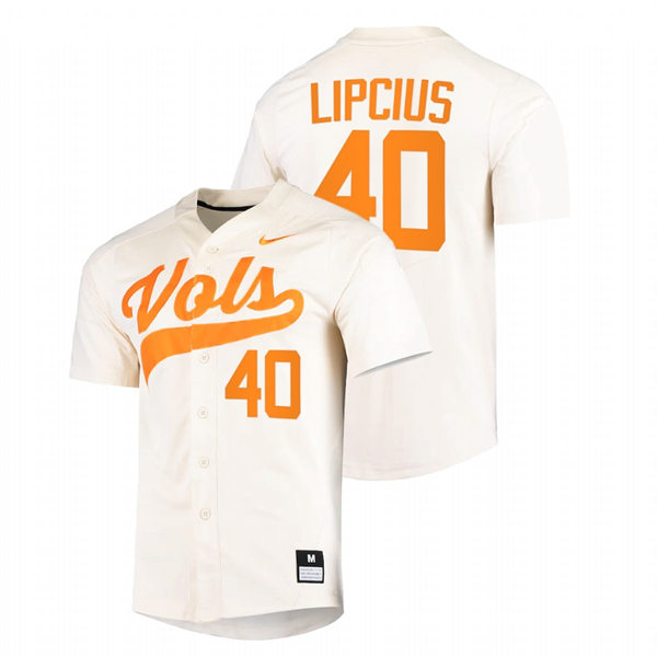 Mens Youth Tennessee Volunteers #40 Luc Lipcius Nike Cream With Name College Baseball Limited Jersey 
