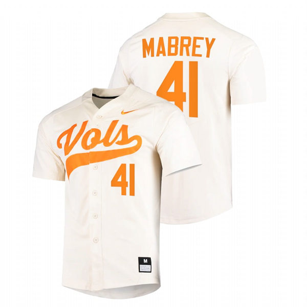 Mens Youth Tennessee Volunteers #41 Will Mabrey Nike Cream With Name College Baseball Limited Jersey 