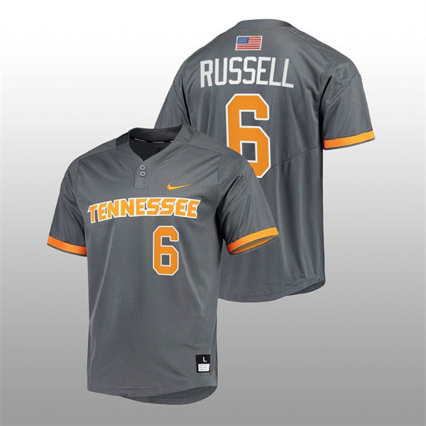 Mens Youth Tennessee Volunteers #6 Evan Russell 2022 Diamond Nike Charcoal With Name two-Button Pullover Baseball Limited Jersey 