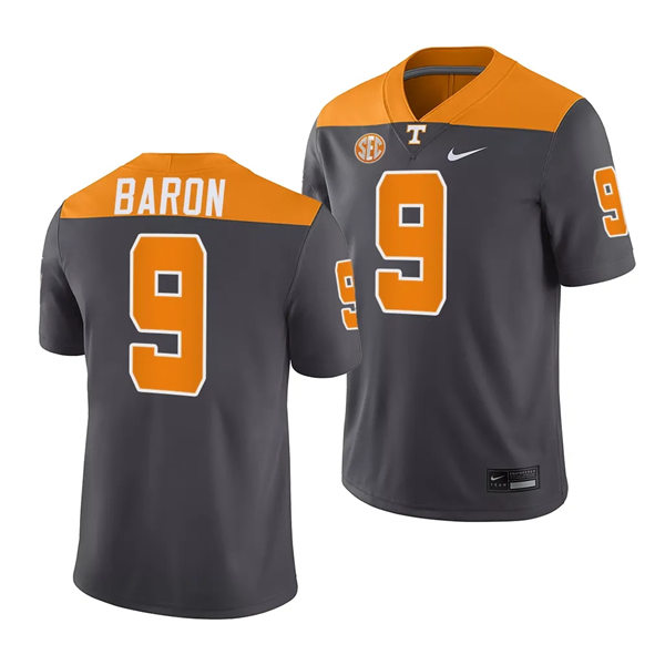 Mens Youth Tennessee Volunteers #9 Tyler Baron 2023 Nike ARTFUL DODGER SMOKEY GREY Football UNIFORM Jersey
