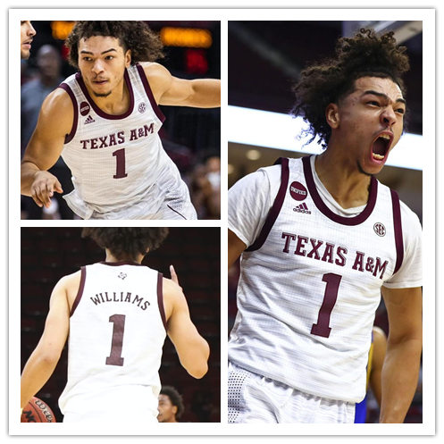 Mens Youth Texas A&M Aggies #1 Marcus Williams White Adidas 2022 College Basketball Game Jersey 