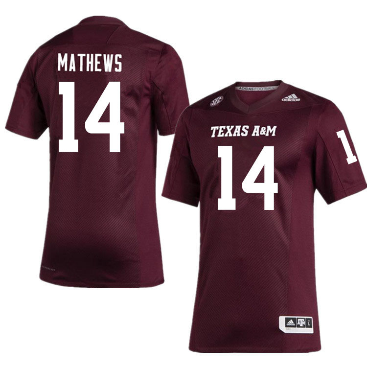 Mens Youth Texas A&M Aggies #14 Jacoby Mathews College Football Game Jersey Maroon 