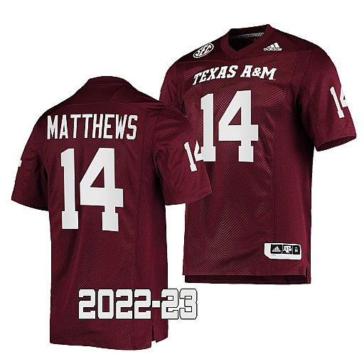 Mens Youth Texas A&M Aggies #14 Jacoby Matthews Adidas Maroon College Football Game Jersey 