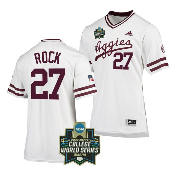 Mens Youth Texas A&M Aggies #27 Dylan Rock 2022 College World Series Baseball Jersey White Pullover 