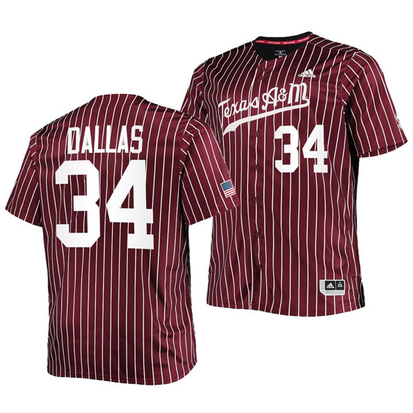 Mens Youth Texas A&M Aggies #34 Micah Dallas 2022 Maroon Pinstripe College Baseball Game Jersey 