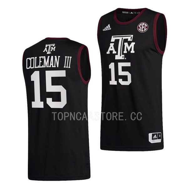 Mens Youth Texas AM Aggies #15 Henry Coleman III Adidas 2022 Black College Basketball Game Jersey 