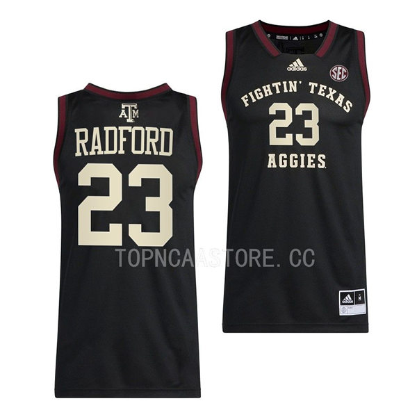 Mens Youth Texas AM Aggies #23 Tyrece Radford Adidas 2022-23 Black Fightin College Basketball Limited Jersey 