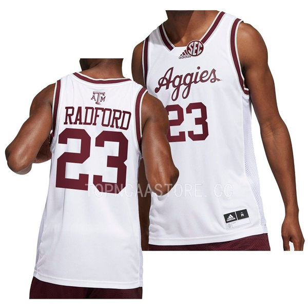 Mens Youth Texas AM Aggies #23 Tyrece Radford Adidas 2022-23 White Aggies College Basketball Game Jersey 