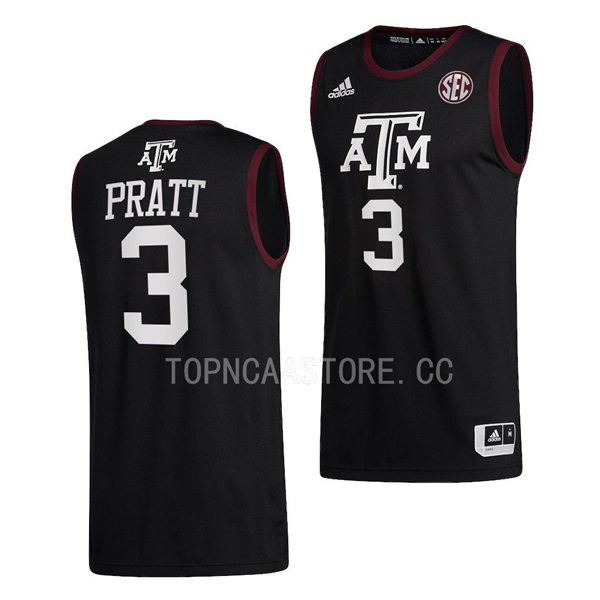 Mens Youth Texas AM Aggies #3 Erik Pratt Adidas 2022 Black College Basketball Game Jersey