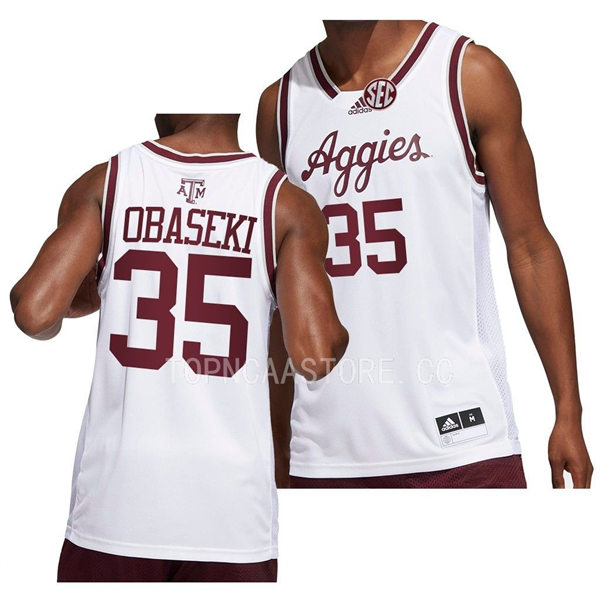 Mens Youth Texas AM Aggies #35 Manny Obaseki Adidas 2022-23 White Aggies College Basketball Game Jersey 