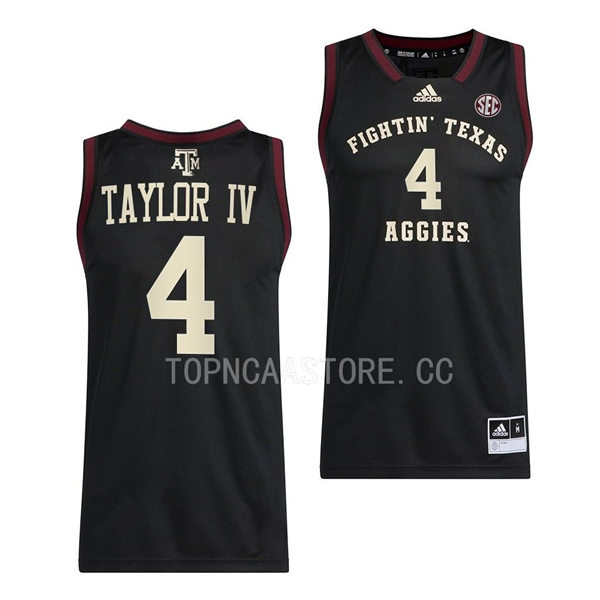 Mens Youth Texas AM Aggies #4 Wade Taylor IV Adidas 2022-23 Black Fightin College Basketball Limited Jersey 
