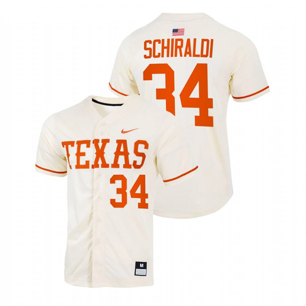 Mens Youth Texas Longhorns #34 Calvin Schiraldi Natural Replic College Baseball Limited Jersey