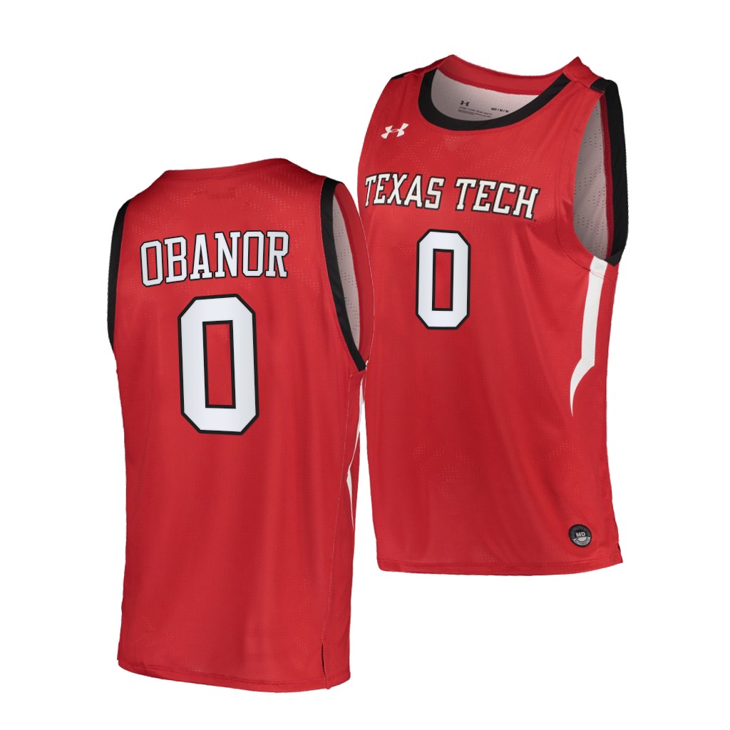 Mens Youth Texas Tech Red Raiders #0 Kevin Obanor 2019-20 College Basketball Game Jersey Red 