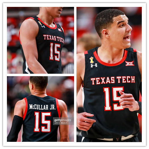 Mens Youth Texas Tech Red Raiders #15 Kevin McCullar Jr. 2019-20 Black College Basketball Game Jersey 