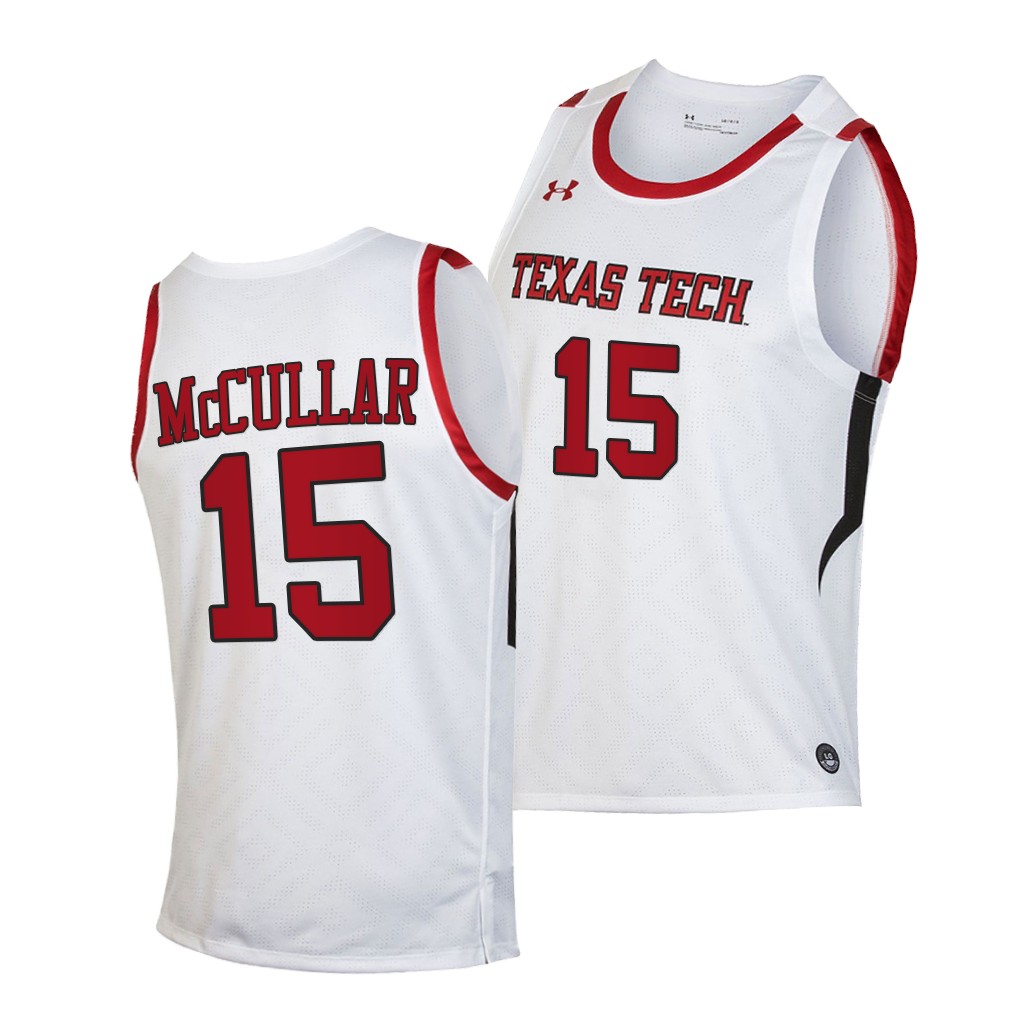 Mens Youth Texas Tech Red Raiders #15 Kevin McCullar Jr. 2019-20 College Basketball Game Jersey White 