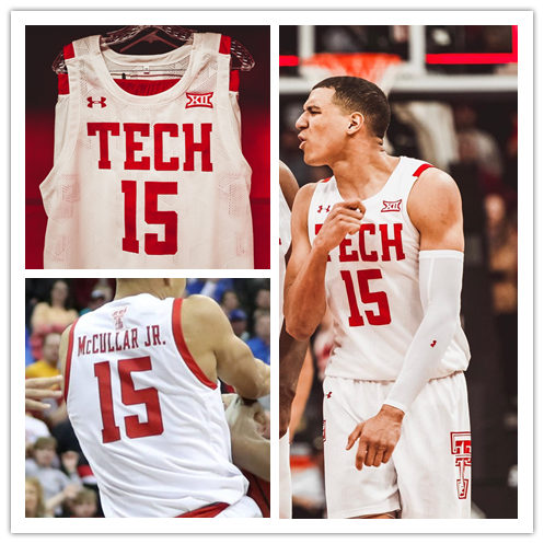 Mens Youth Texas Tech Red Raiders #15 Kevin McCullar Jr. 2020-21 White TECH Basketball Game Jersey 