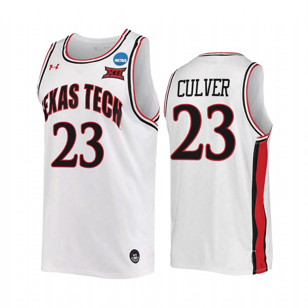 Mens Youth Texas Tech Red Raiders #23 Jarrett Culver 2021 White Retro College Basketball Jersey 