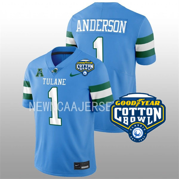 Mens Youth Tulane Green Wave #1 Nick Anderson Nike Light Blue College Football Game Jersey