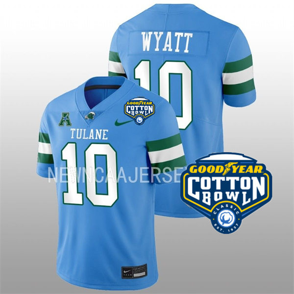 Mens Youth Tulane Green Wave #10 Shae Wyatt College Football 2022 Cotton Bowl Game Jersey Light Blue 