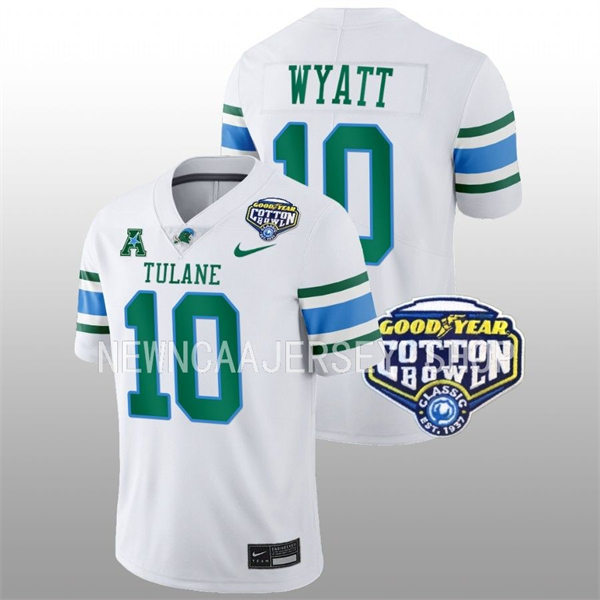 Mens Youth Tulane Green Wave #10 Shae Wyatt College Football 2022 Cotton Bowl Game Jersey White 
