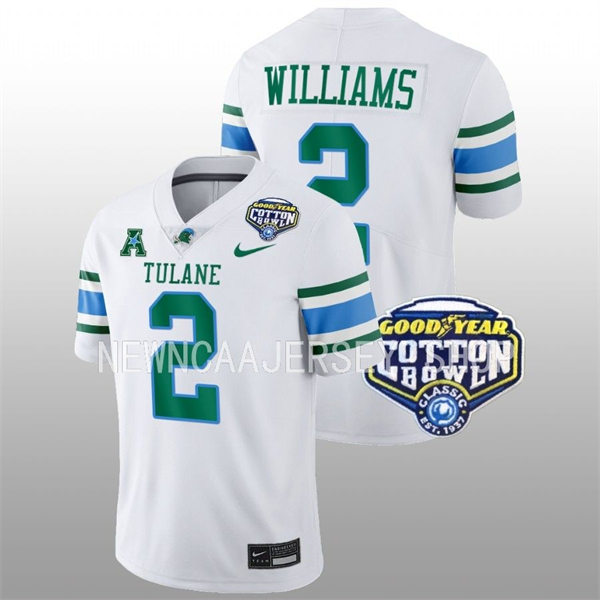 Mens Youth Tulane Green Wave #2 Dorian Williams College Football 2022 Cotton Bowl Game Jersey White 