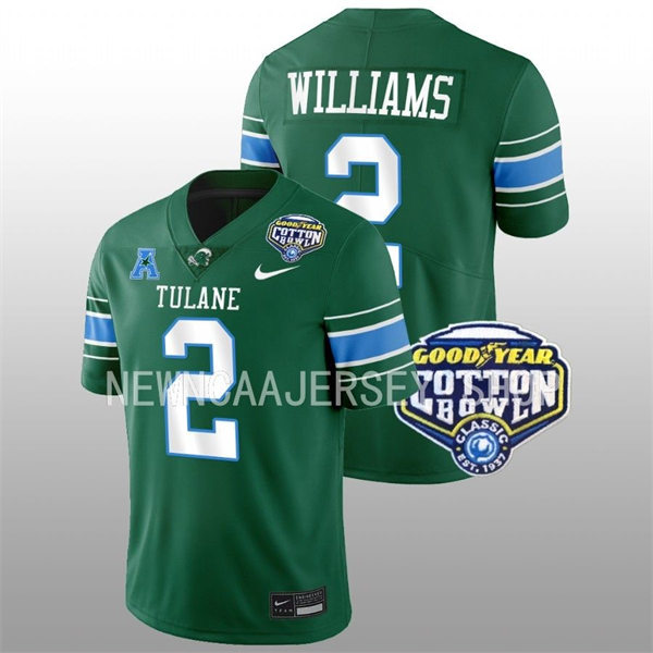 Mens Youth Tulane Green Wave #2 Dorian Williams Green College Football 2022 Cotton Bowl Game Jersey 