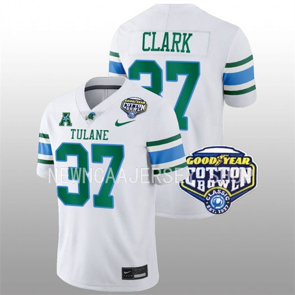 Mens Youth Tulane Green Wave #37 Macon Clark College Football 2022 Cotton Bowl Game Jersey White 