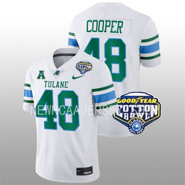 Mens Youth Tulane Green Wave #48 Keith Cooper College Football 2022 Cotton Bowl Game Jersey White 