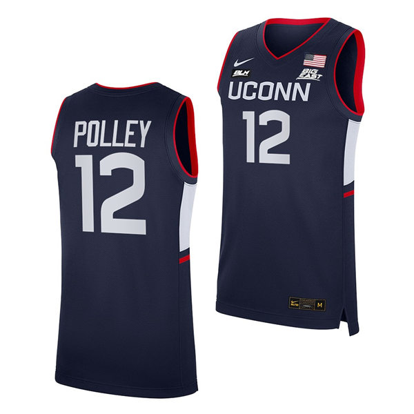 Mens Youth UConn Huskies #12 Tyler Polley 2021 Navy Uconn College Basketball Game Jersey 