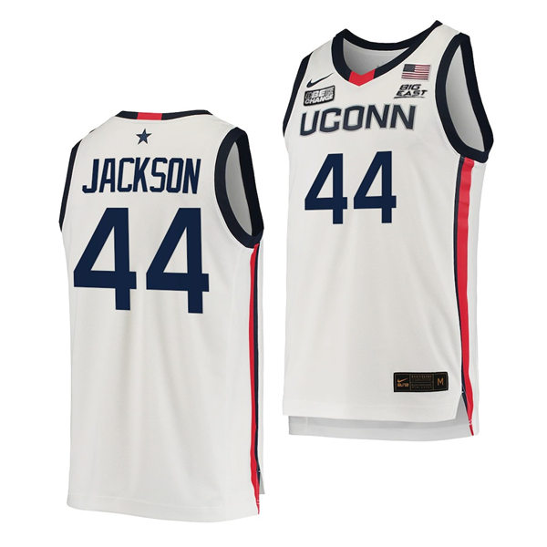 Mens Youth UConn Huskies #44 Andre Jackson 2021 White Uconn College Basketball Game Jersey 