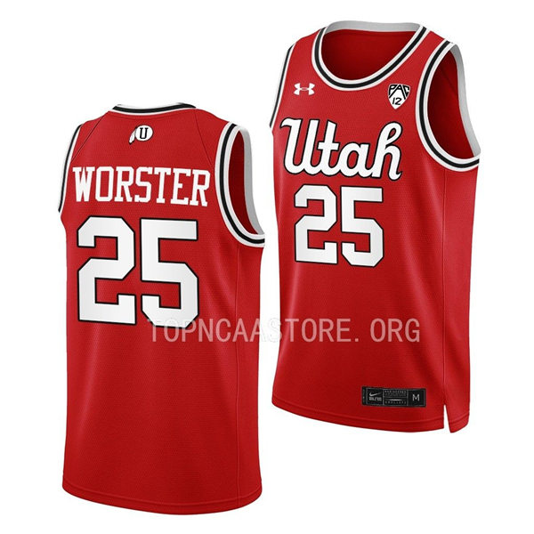 Mens Youth Utah Utes #25 Rollie Worster Red Retro Basketball Game Jersey