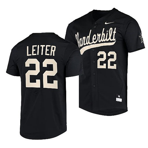 Mens Youth Vanderbilt Commodores #22 Jack Leiter Black Gold 2022 College Baseball Limited Jersey 