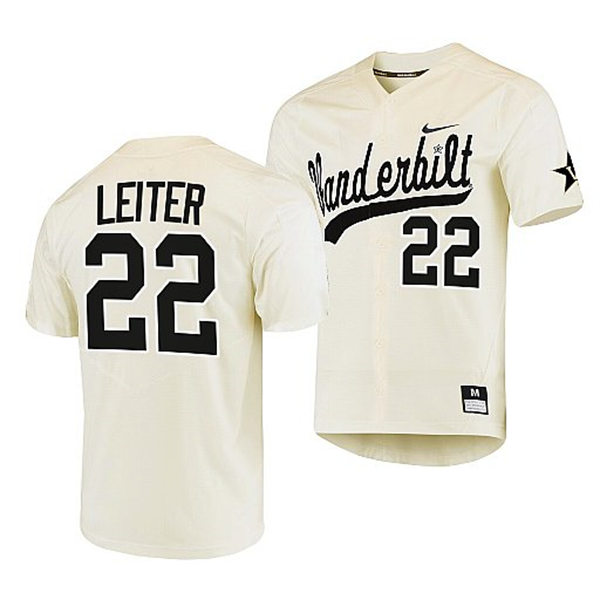 Mens Youth Vanderbilt Commodores #22 Jack Leiter Cream 2022 College Baseball Limited Jersey 