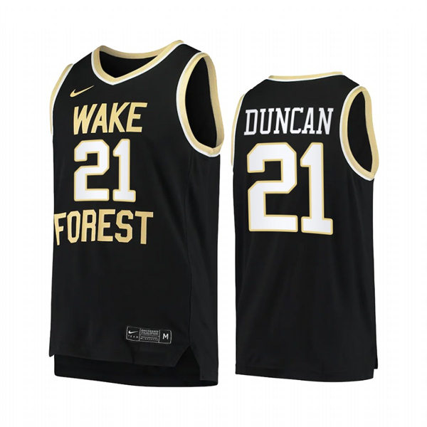 Mens Youth Wake Forest Demon Deacons #21 Tim Duncan Nike Black College Basketball Game Jersey 