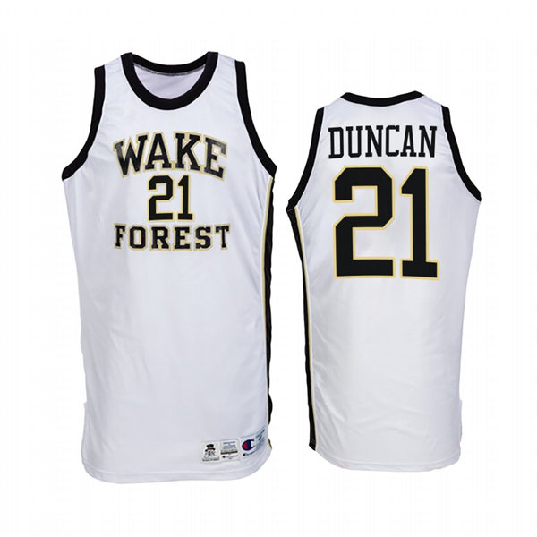 Mens Youth Wake Forest Demon Deacons #21 Tim Duncan Nike White Retro College Basketball Jersey