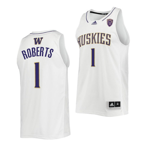 Mens Youth Washington Huskies #1 Nate Roberts White Adidas College Basketball Game Jersey 