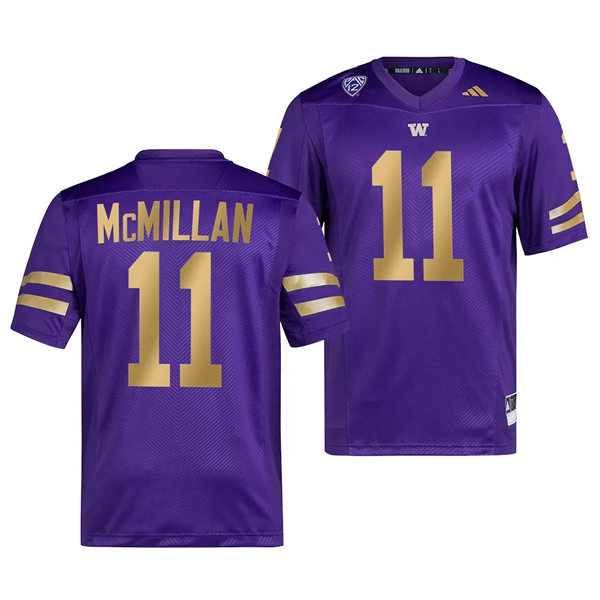 Mens Youth Washington Huskies #11 Jalen McMillan Adidas 2023 Purple Gold College Football Game Premier Jersey
