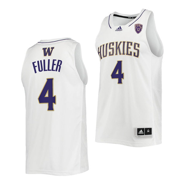 Mens Youth Washington Huskies #4 PJ Fuller White Adidas College Basketball Game Jersey